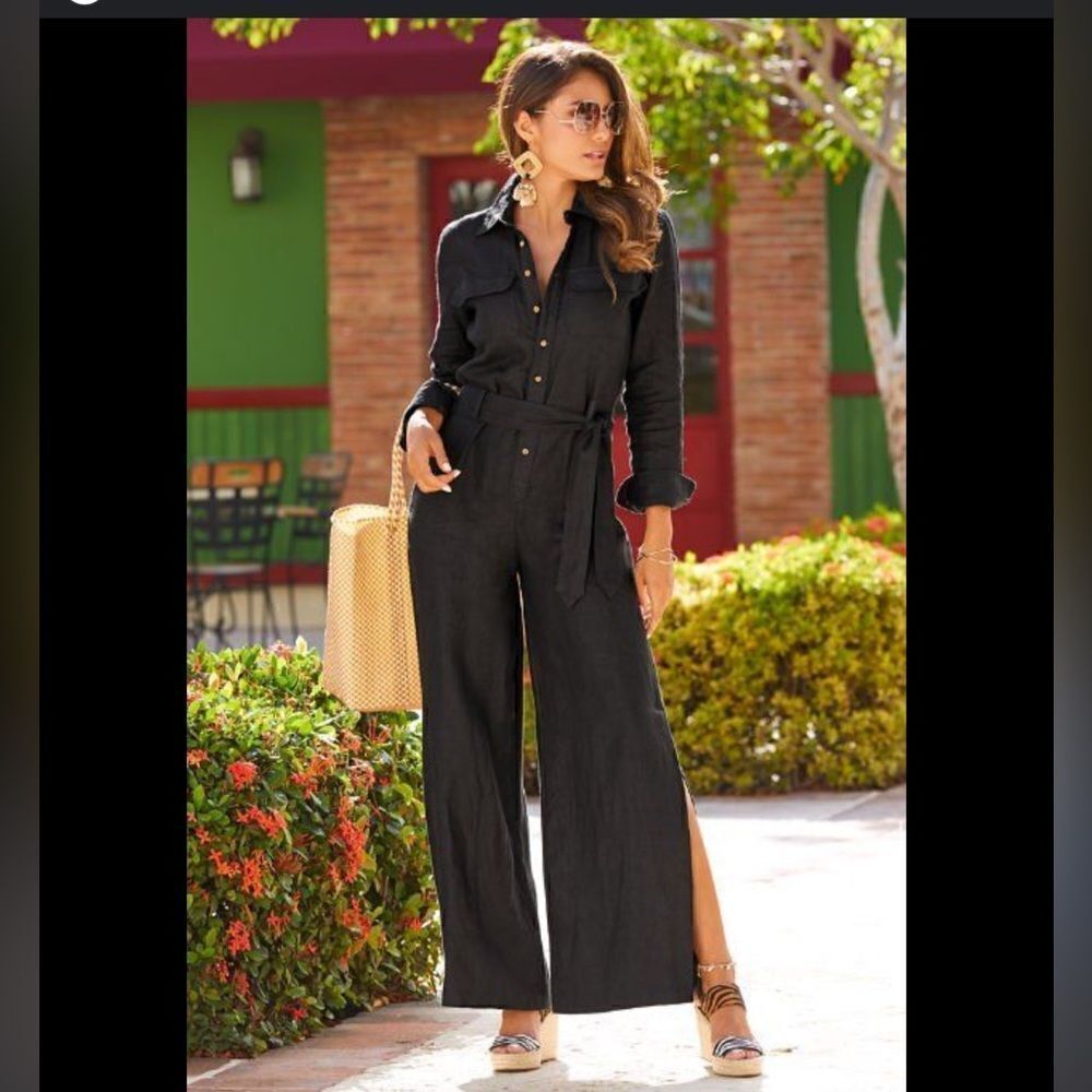 Boston Proper Linen Blend Utility WideβLegβJumpsuitPants